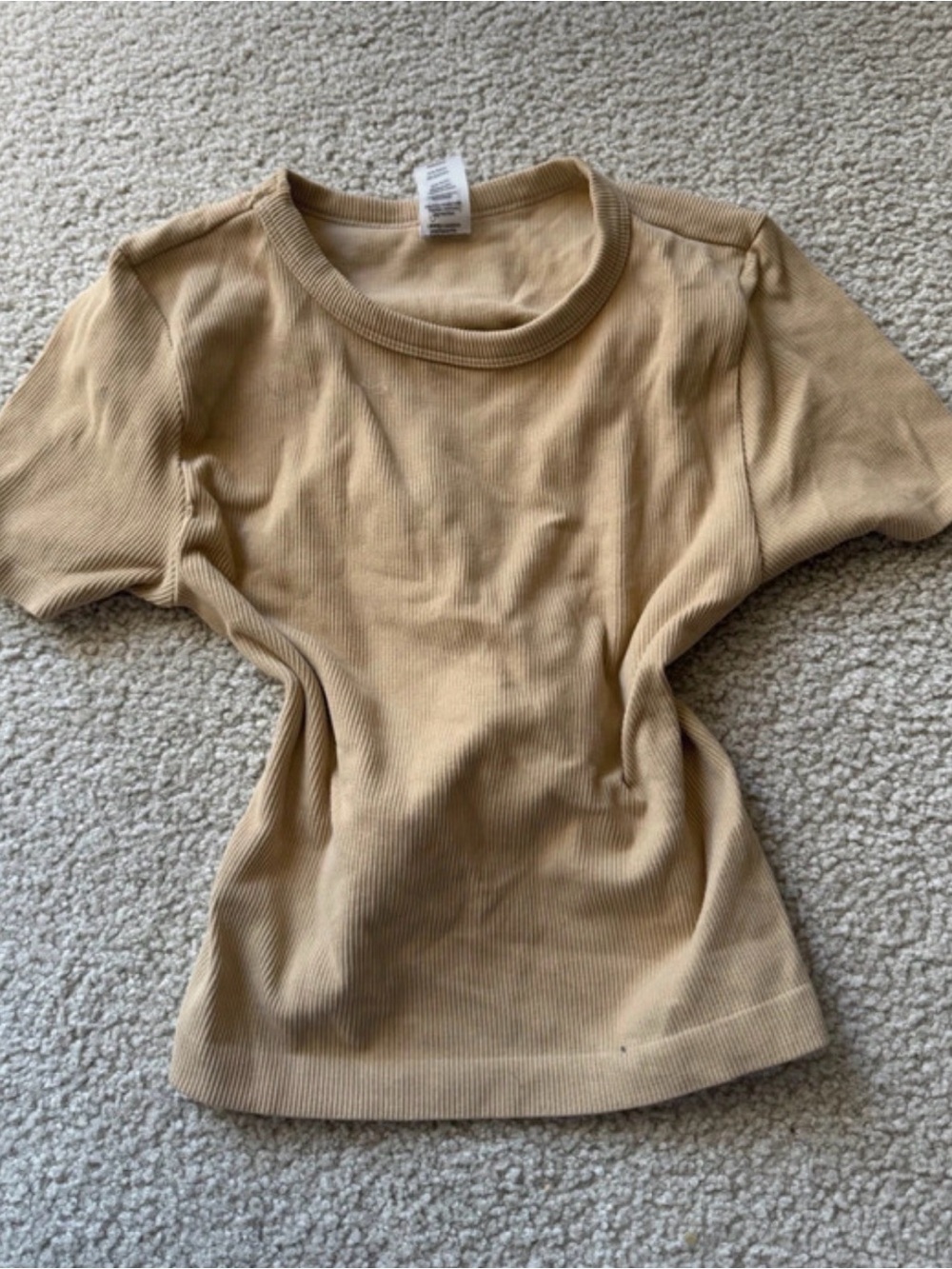 One Step Ahead Short Sleeve Ribbed Tee - Beige